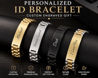 Personalized ID Bracelet for Men, Custom Name Bracelet, Engraved Stainless Steel Bracelet, Gift for Him, Memorial Jewelry  Link removal tool