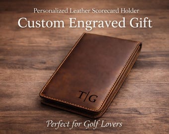 Personalized Leather Golf Scorecard Holder, Custom Engraved Golf Gift, Yardage Book Accessory