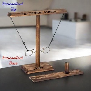 Custom Ring Toss Game - Personalized ring toss -Wooden Ring and Hook Drinking Game with Shot Ladder Bundle -Custom Engraved Ring Toss Game