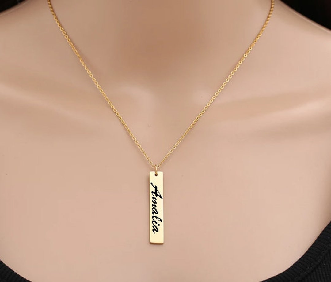 Personalized Horizontal Bar Necklace - Silver - Gold - Rose Gold
