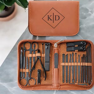 26 Piece Personalized Leatherette Travel Manicure Set - Stainless Steel - Nail grooming set