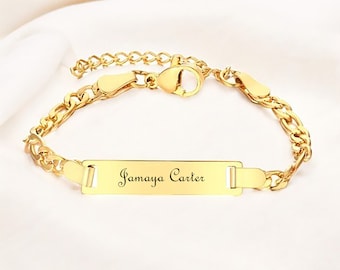 18K Gold Filled Personalized Baby ID Bracelet,  Custom Name Boy or Girl Bracelet 4.7-5.7inches