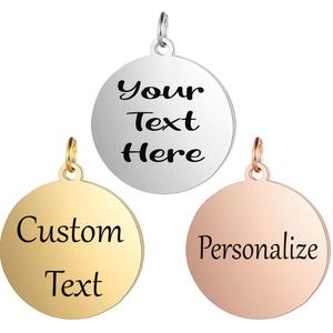 Personalized Engraved Charm – Custom Name, Initial or Symbol in 15, 20, 25, 30mm for Keyrings, Bracelets, Necklaces