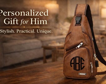 Personalized PU Leather Sling Bag for Men – Monogram Crossbody Travel Satchel