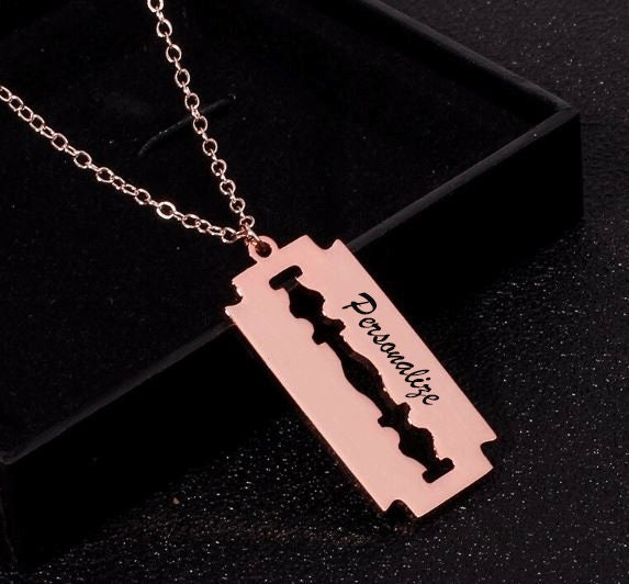 Steel Razor Dog Tag Razor Blade Necklace Amazon Silver Men Necklace, Razor  Blade Pendant, Old English Name Necklace For Men, Boyfriend Necklace,