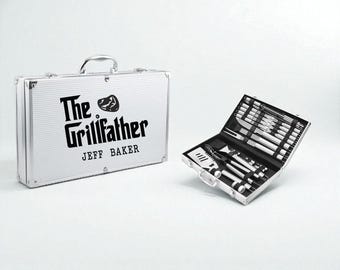 Personalized BBQ Grill Tools Set – 32pc Stainless Steel, Gift for Him