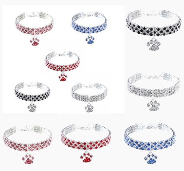 Bling Rhinestone Dog Necklace Collar Diamante & Paw Pendant Etsy