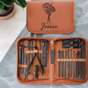 Leatherette Travel Manicure set - Stainless steel manicure set - Gift for Mom & Dad - Gift for Girlfriend - 26 Piece Manicure set