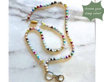 Colorful Glass Bead Lanyard Decorative Lanyard Badge Holder ID Badge Lanyard Cute Teacher Lanyard Student Teacher Beaded Lanyard Elementary