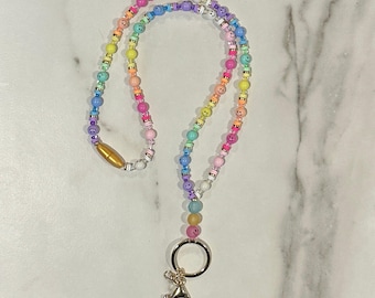 Teacher Smiley Lanyard Pastel & Neon Beaded Lanyard Bright Lanyard Para Lanyard Bright Smiley Lanyard Teacher Gift Educator Lanyard Gift