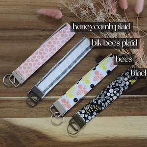 Keychain Key Fob Wristlet New Driver Gift Car Key Keychain Fabric Wristlet Keychain Wallet Keychain Teacher Gift Honey Bee Patterns