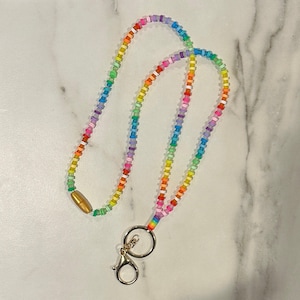 Teacher Matte Rainbow Lanyard Beaded Lanyard Bright Lanyard Para Lanyard Colorful Lanyard Teacher Gift Educator Lanyard Gift Rainbow Lanyard