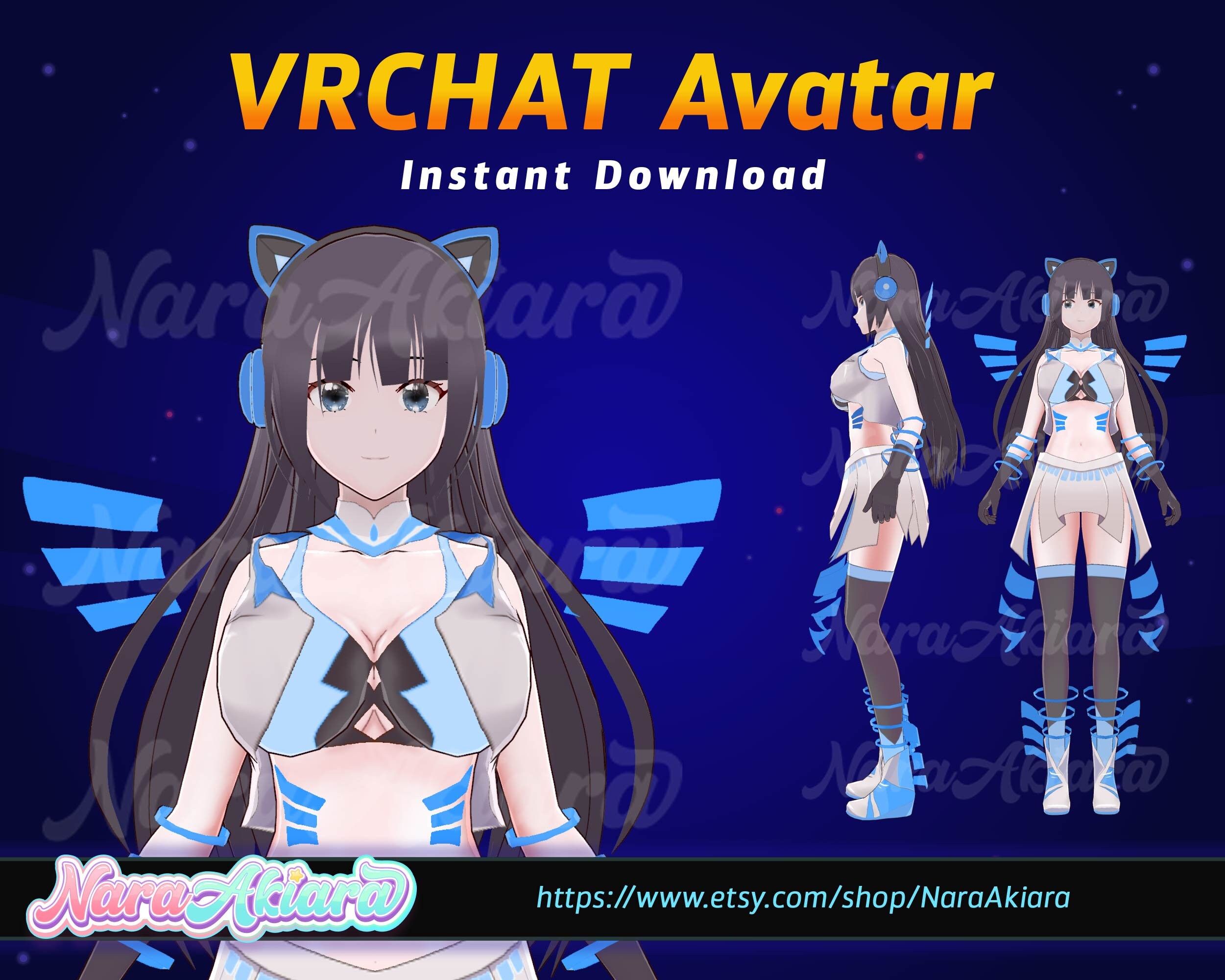 Pre-made Vrchat Avatar Anime Girl Blue Wing Avatar Vrchat - Etsy
