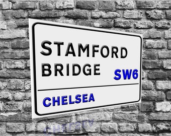 STAMFORD BRIDGE SW6 Chelsea Vintage Style Wooden Street Sign White