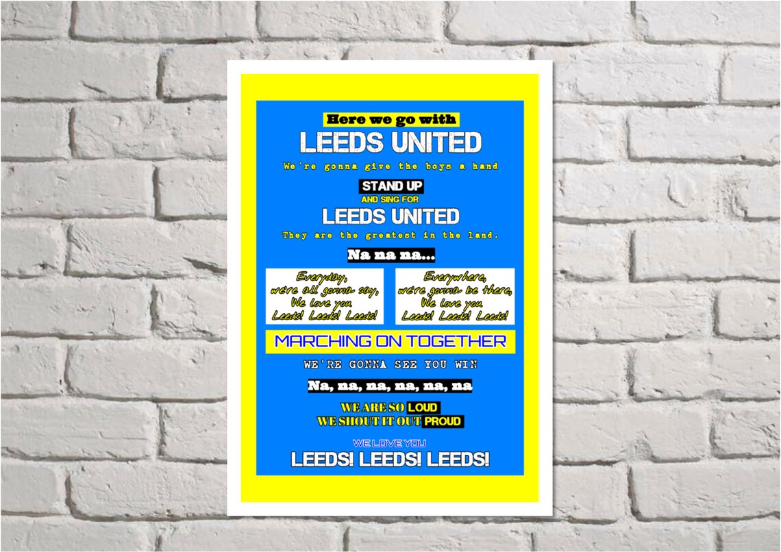 Marching on Together Wall Art Leeds United Song LUFC Gift Etsy
