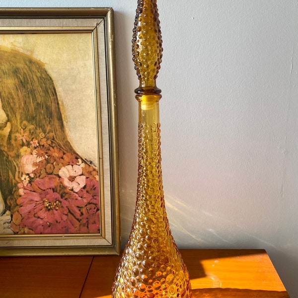 Vintage Empoli Amber Hobnail Genie Bottle