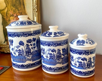 Vintage Blue Willow Lidded Porcelain Canister Set