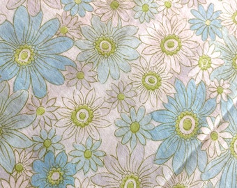 Vintage Sheridan Bamboli Blue Floral Double Bed Flat Sheet or Craft Fabric