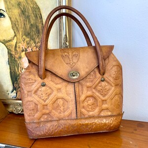 Vintage Embossed Tooled Leather Handbag