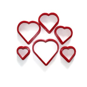 Heart, polymer clay cutter set of 6 hearts
