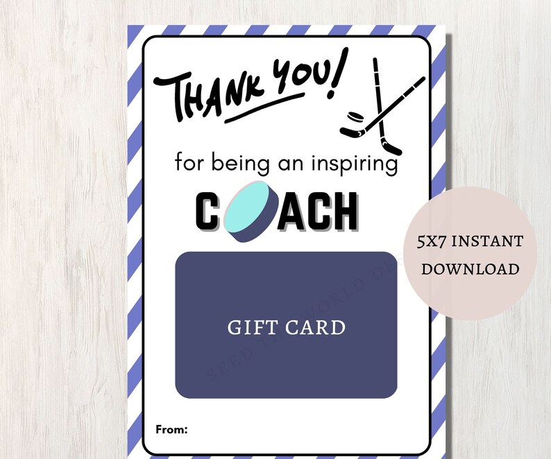 Printable Hockey Coach Gift, Printable Gift Card Holder, Hockey Coach ...