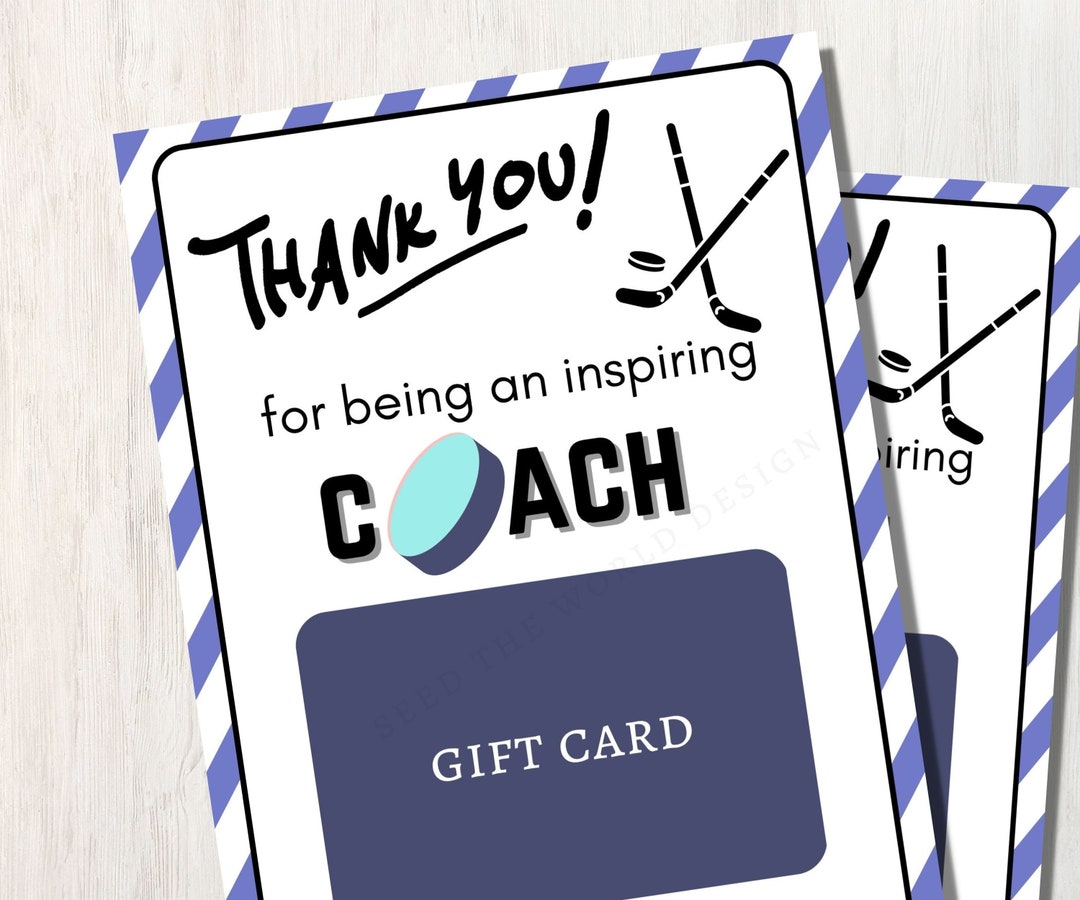 Printable Hockey Coach Gift, Printable Gift Card Holder, Hockey Coach Thank You Card, Coach