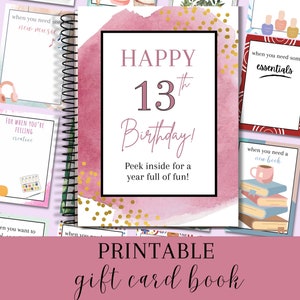 Carte-cadeau d'anniversaire à imprimer, cadeau de 13e anniversaire pour fille, cadeau d'anniversaire pour fille, cadeau pour adolescente, album photo de carte-cadeau