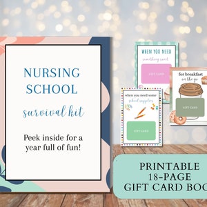 Nursing School Survival Kit, College Geschenkkartenbuch, College Care Paket, Krankenpflegeschüler Geschenk, RN Schulgeschenk, druckbares Geschenkkartenbuch