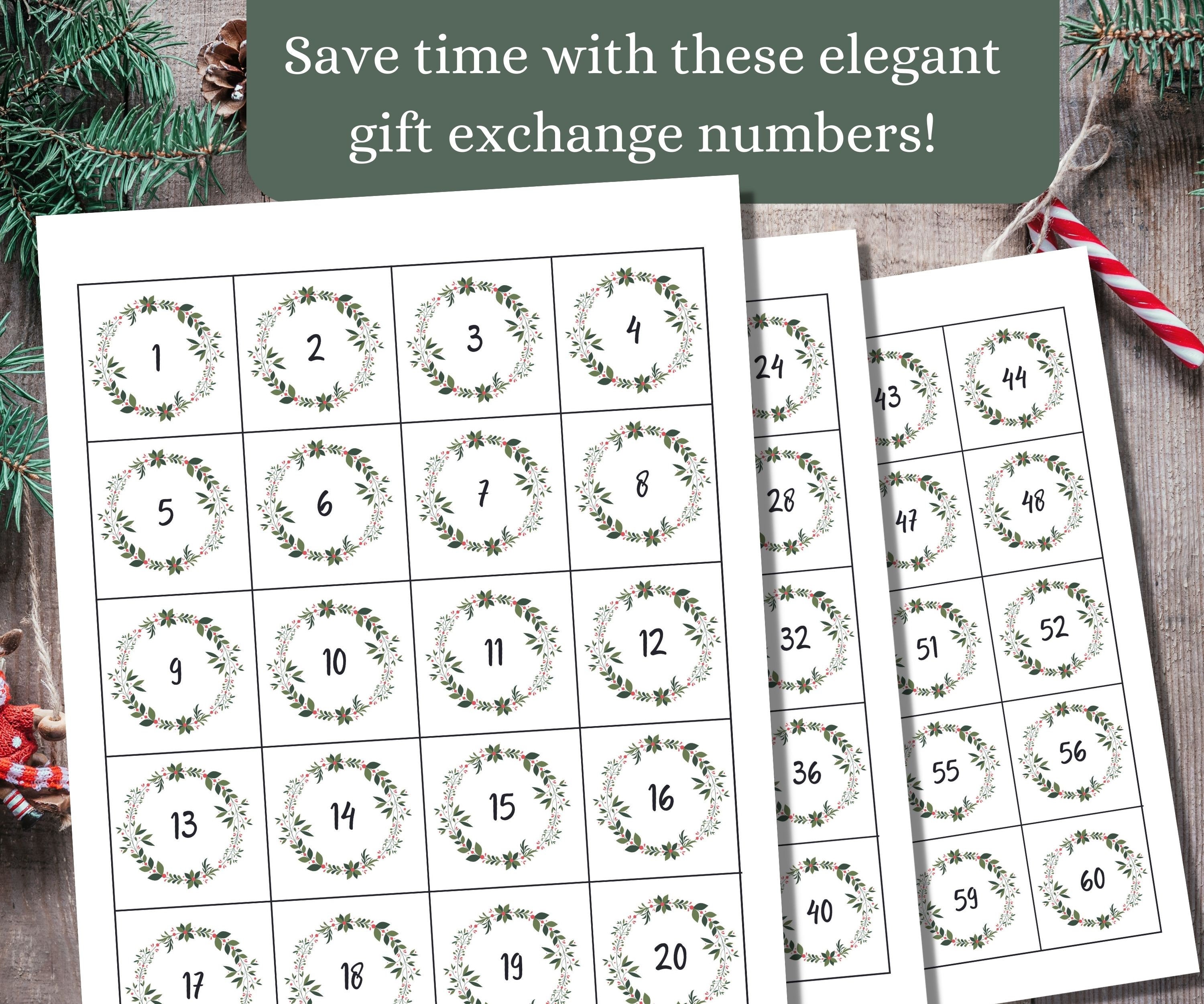 White Elephant Numbers, Gift Exchange Numbers Printable, Yankee Swap ...