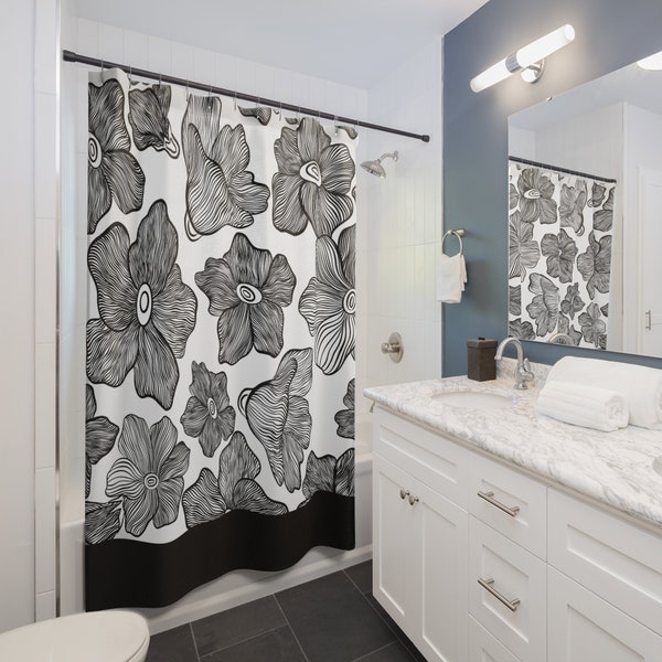 Black and White Shower Curtain Etsy