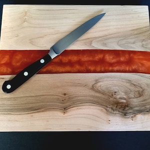 Hartahorn und Orange Epoxidharz Schneidebrett- Handarbeit- Charcuterie-Handmade