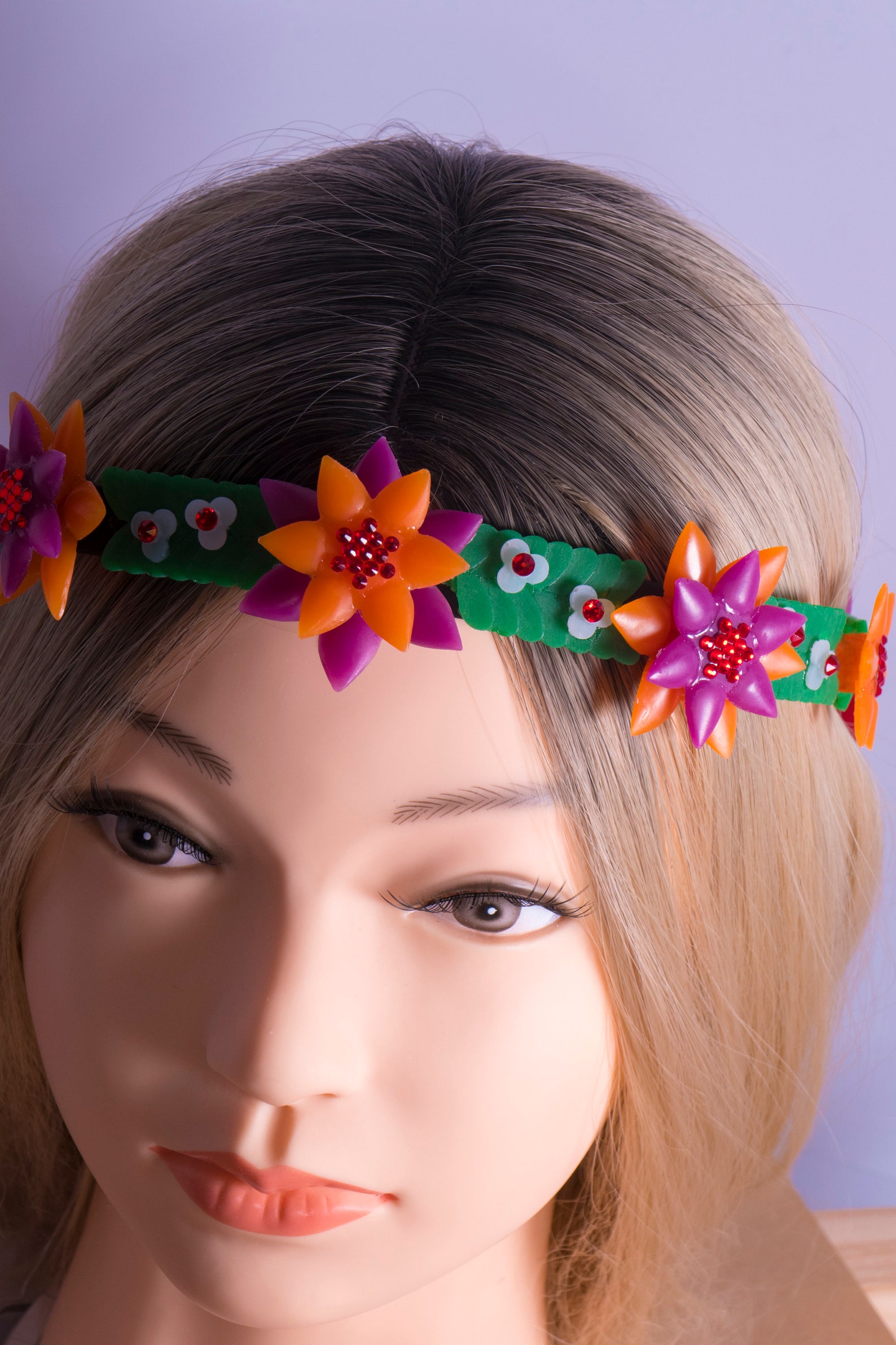 Headband Flowers Fuchsia Orange Etsy