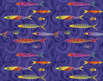 LB Sea Goddess Elegant MetalliFish Print by Laurel Burch for Clothworks