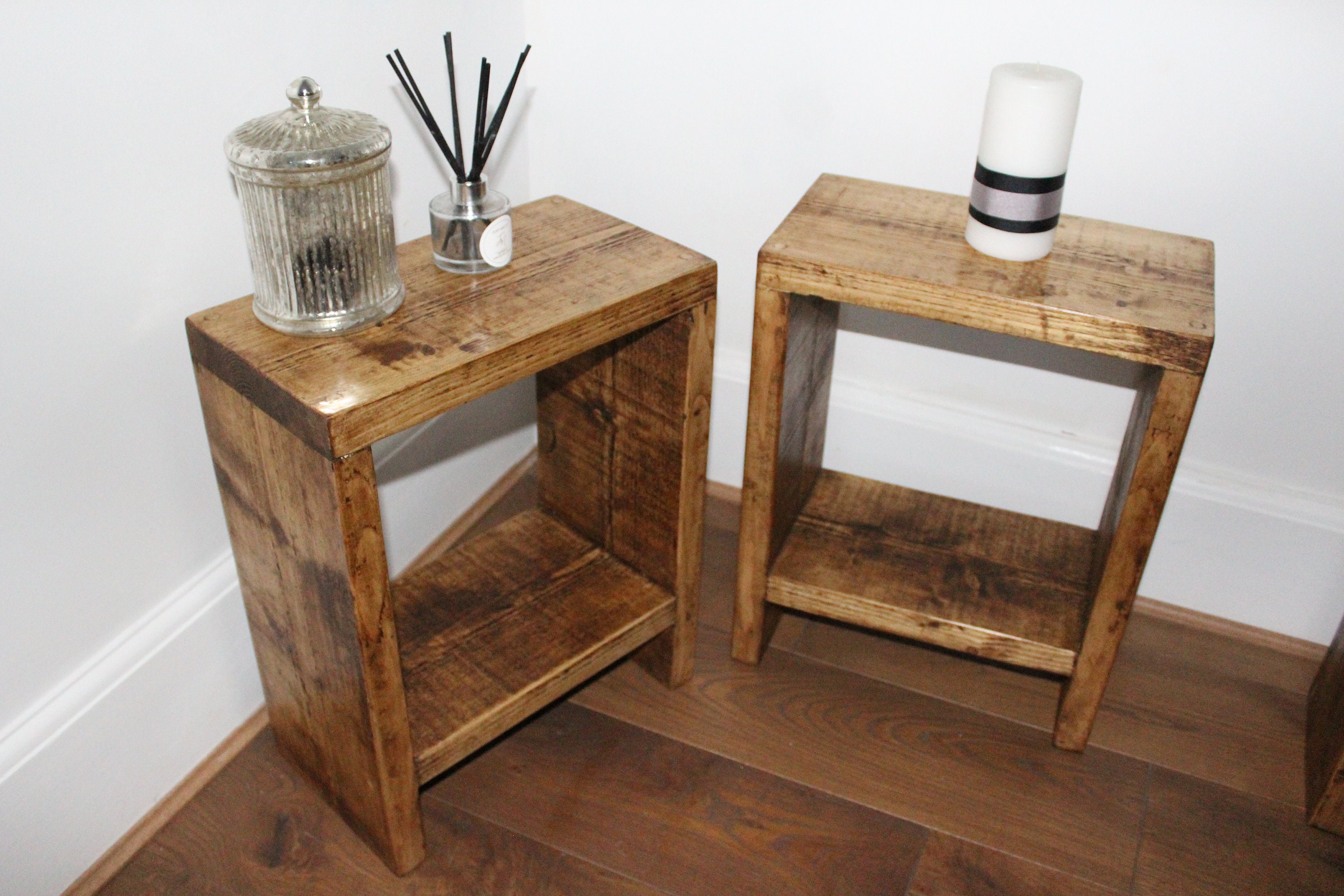 Rustic Solid Wood Pair of Side Tables Bedside Lamp End Table Etsy.de