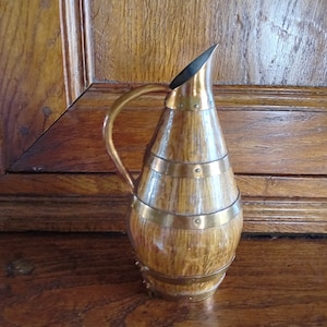 Cider jug small coopered pitcher wood and copper design