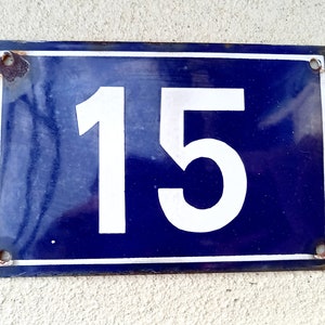 Door number 15 vintage French enamel blue and white