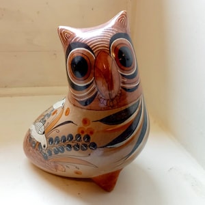 Large vintage Tonala owl Mexican art pottery mid century decor