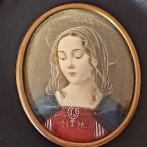 Painting antique miniature a beautiful portrait of Mary religious art