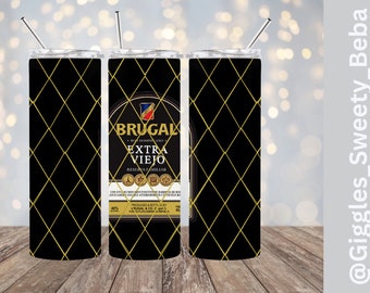 3 Files Fondo Negro & 2 Marrón Brugal Extra Viejo 20oz skinny tumbler wrap PNG Digital file /  BLACK Background