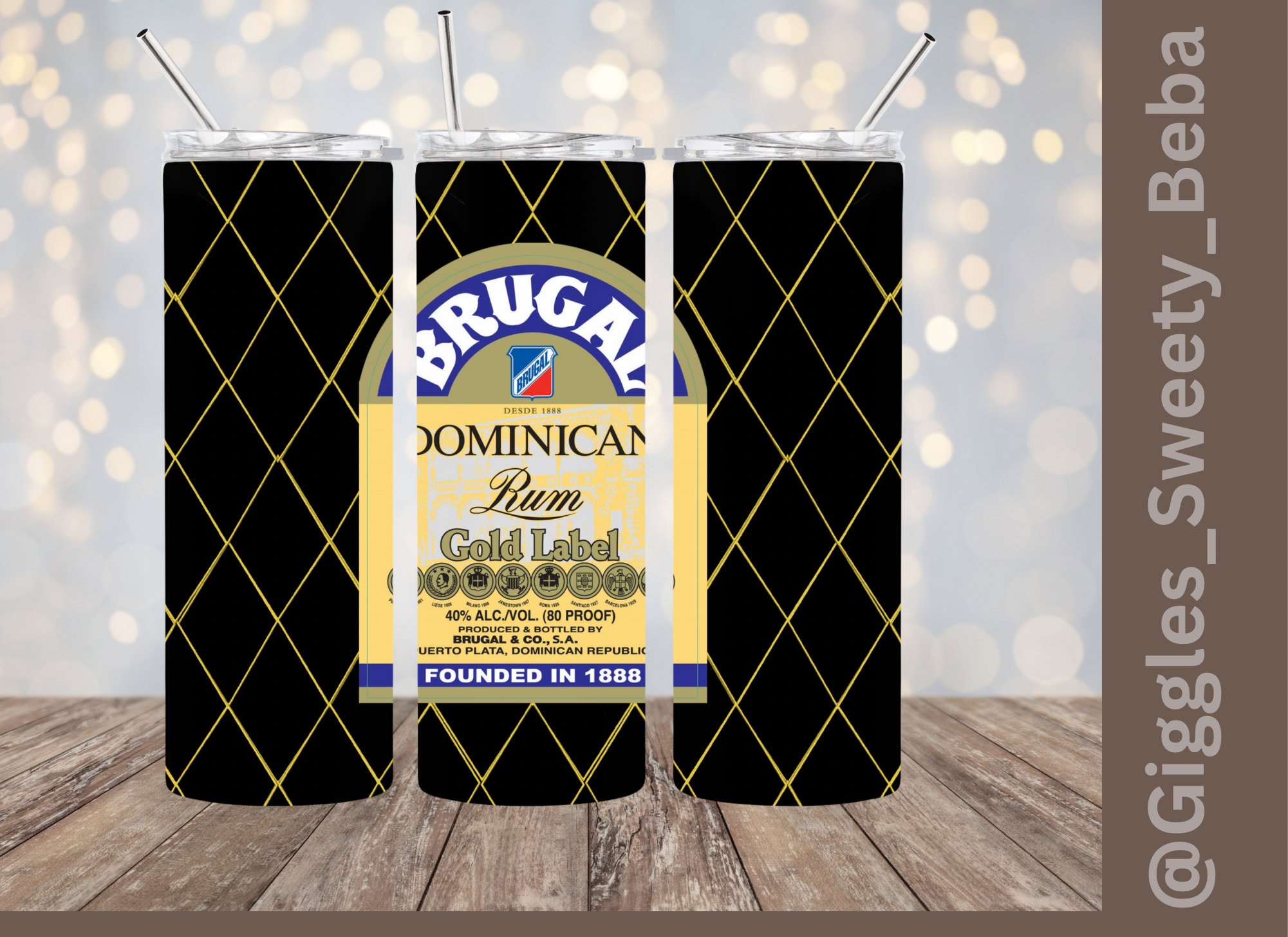 Brugal RUM Gold Label 20oz Skinny Tumbler Wrap PNG Digital File