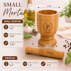 Laser Engraved Wood Mortar: Personalized Pilon Personalizado With TEXT OR LOGO