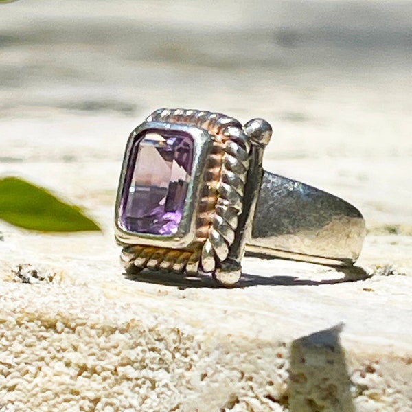 Vintage Amethyst Ring 925 Sterling Silver Mexico Gemstone Handmade Pink Purple Holiday Gift Gypsy Boho Bohemian Beach Jewelry Artisan Size 6