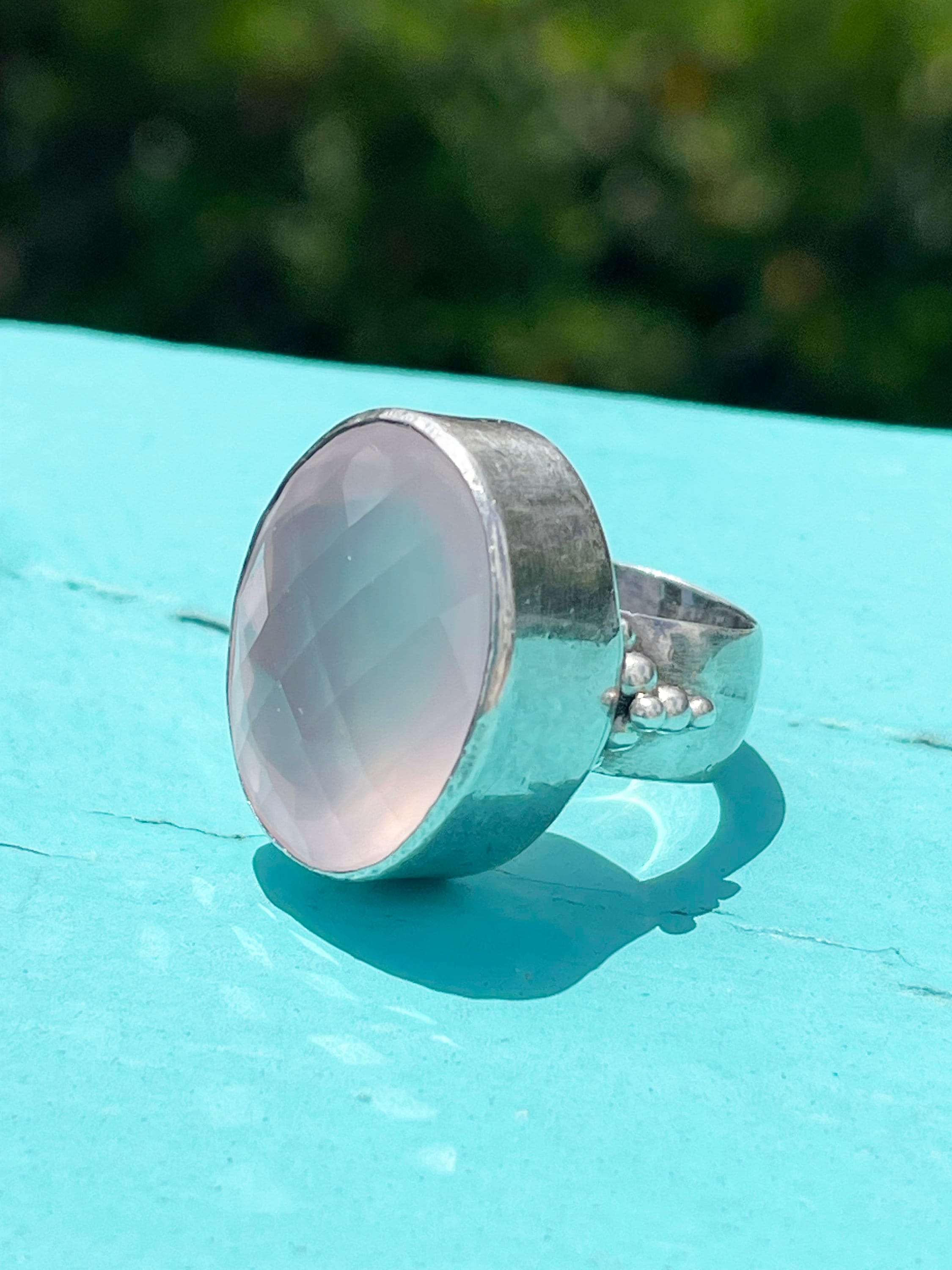Bague Argent Massif 925 - Jonc Créateur Pierre Rose - Vintage