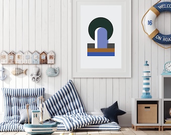 Le Phare | Digital Downloadable Printable Poster Nautical Mid Century Modern Scandinavian Abstract Poster Nursery Coastal Wall Art Print