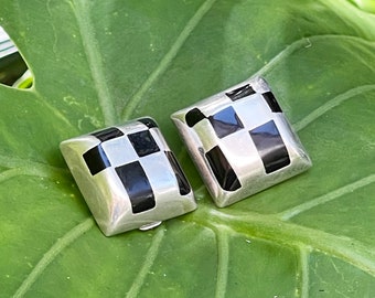 Rare Vintage Modernist Mexican Taxco Silver Earrings Clip On Sterling Silver 925 Signed 21.45 g