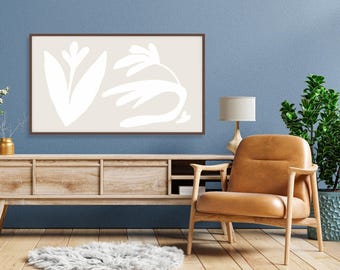 White Cream TV Art: Tulip Flowers Abstract Matisse, Calming Digital Wallpaper Download