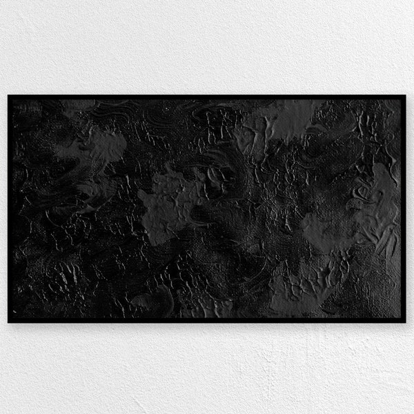 Frame TV Art, Black Abstract Painting, Modern Contemporary, Japandi Decor, Textured Canvas Art, Gesso, Samsung Frame TV, Instant Download