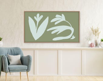 Arte de tulipanes verdes para Samsung Frame TV: Japandi Abstract (Descarga digital)
