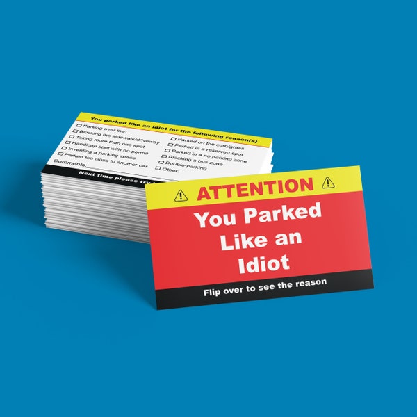 You Parked Like an Idiot, Bad Parking Cards, Learn to Park Cards