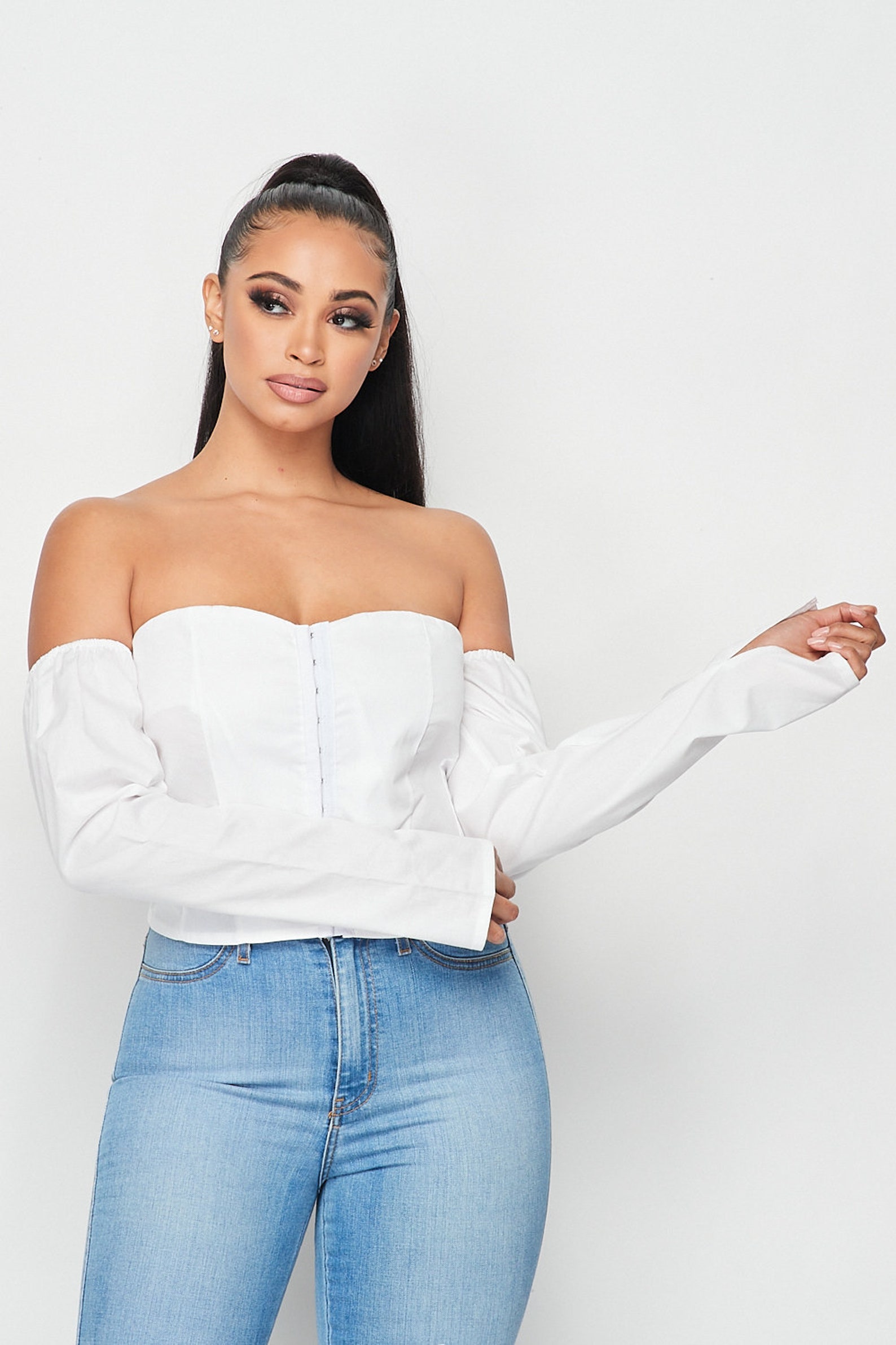 white off shoulder corset top